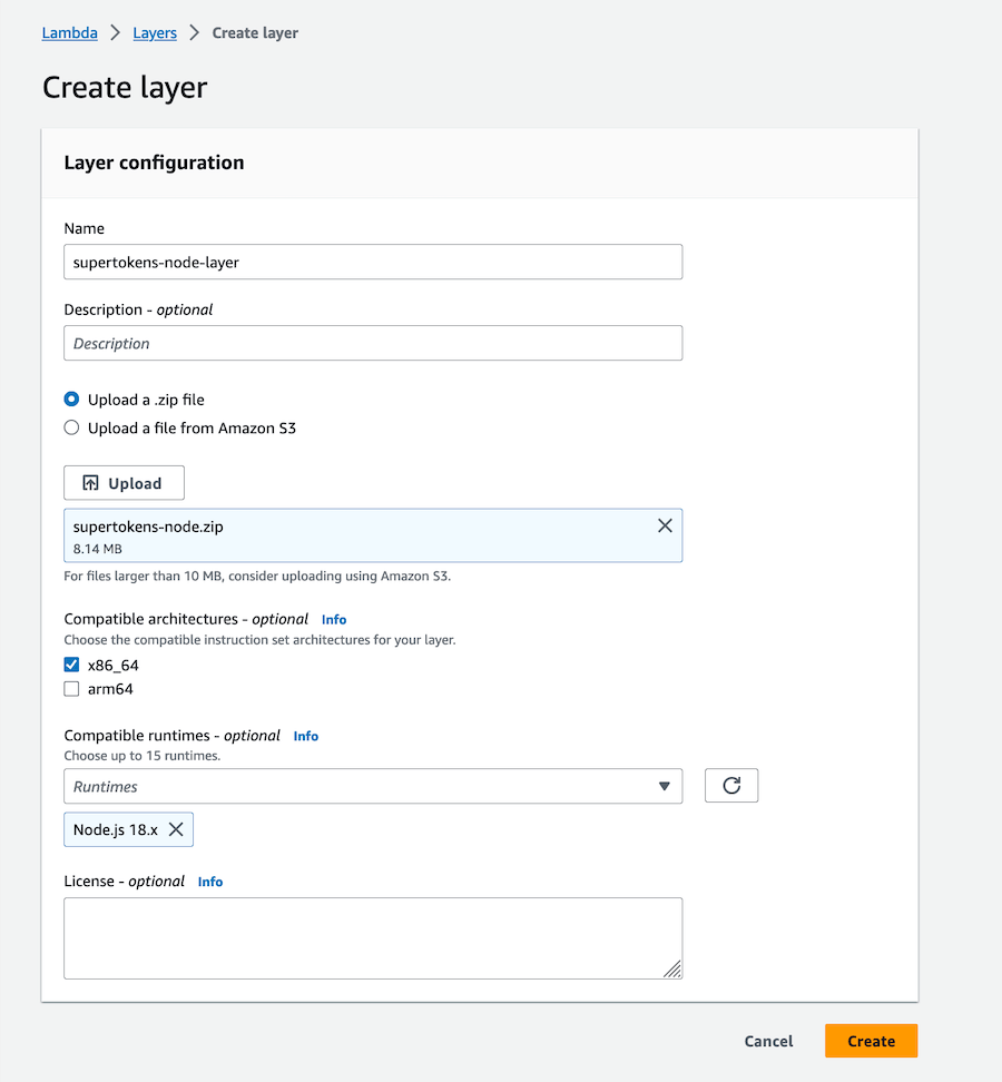 Lambda layer node configuration UI