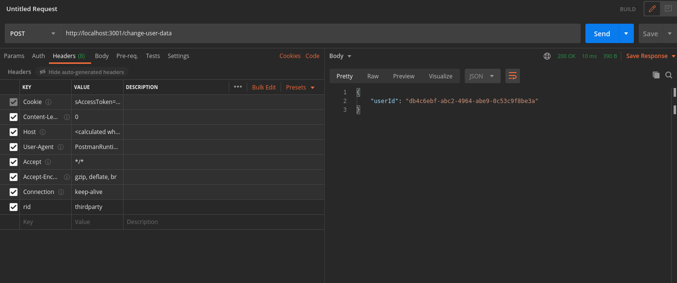 Request to change user data in postman